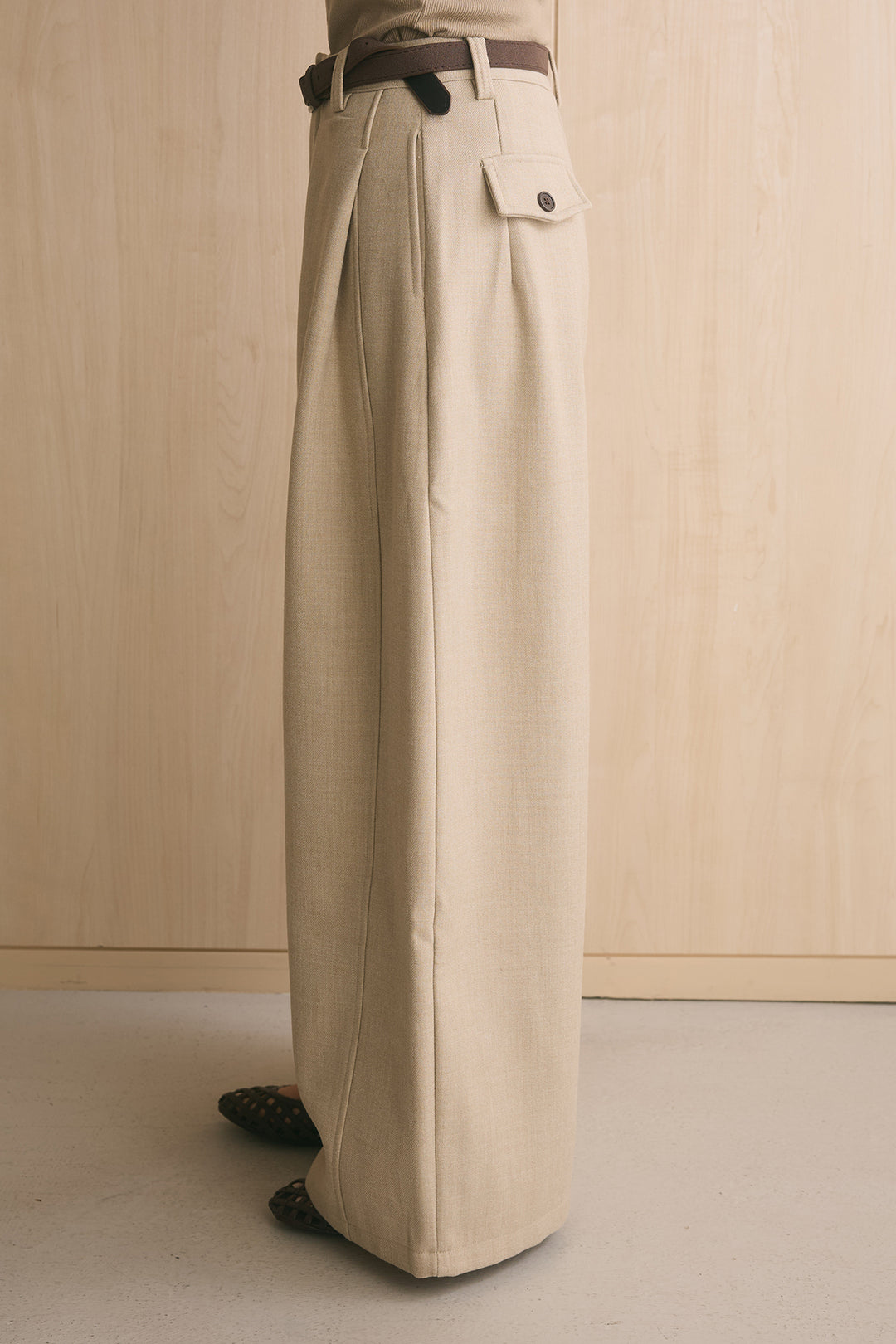 [SET]ブークレーハイネックニットジャケット+ポーチベルト付きカーブパンツ(2set)