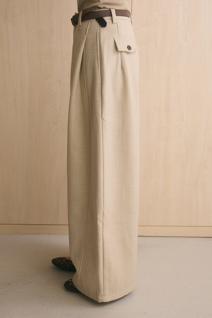 [SET]ブークレーハイネックニットジャケット+ポーチベルト付きカーブパンツ(2set)