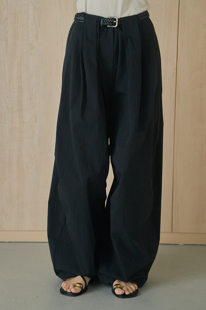 [SET]クロシェ編みニットポロ+ニーサイドタックボリュームカーブパンツ(2set)