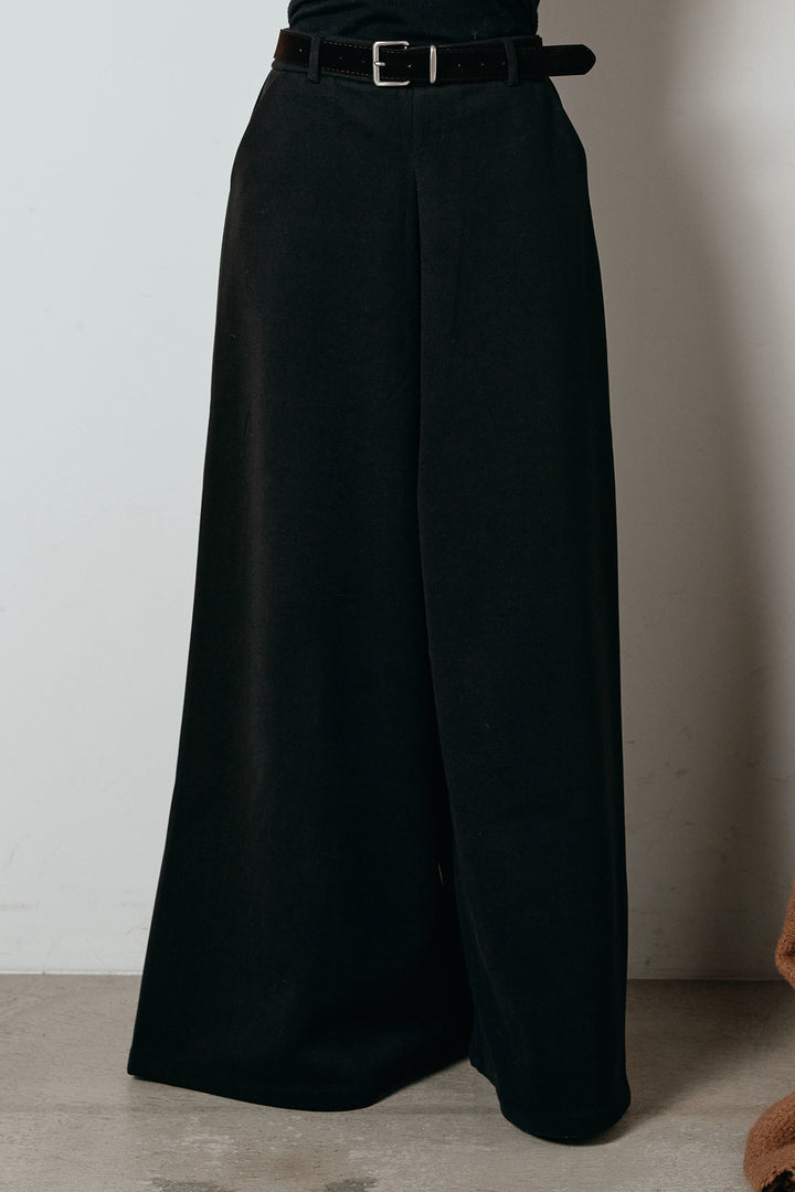 [SET]パターンランダム編みニットトップス+ベルト付きフロントタックデザインパンツ(2set)