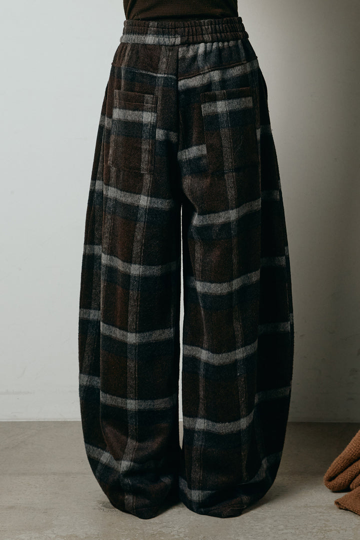 起毛タータンチェック柄ワイドパンツ