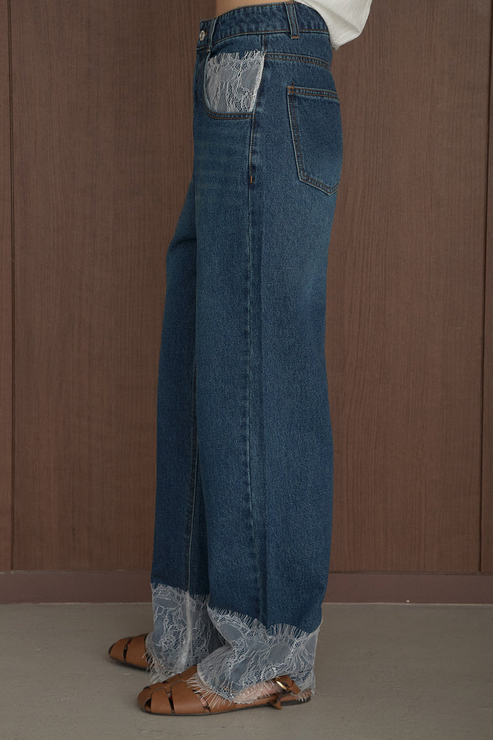 [SET]コットンレースキャミソール+デニムレースパンツ(2set)