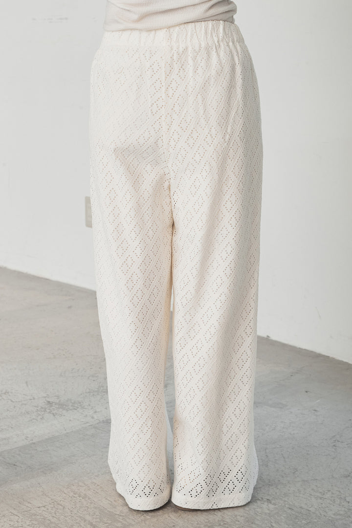 ダイヤ柄レースロングイージーパンツ