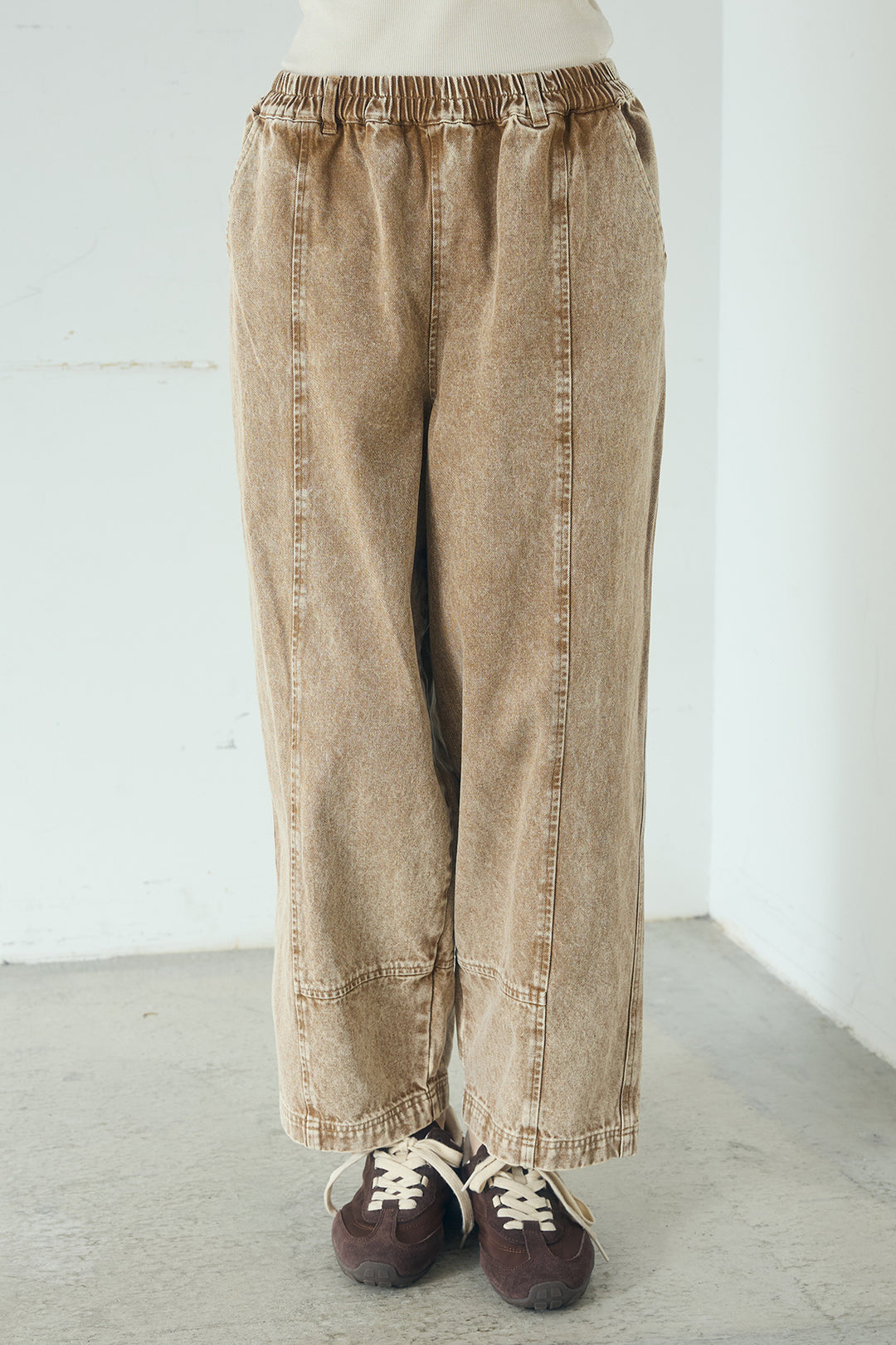 [SET]カラーデニムケミカル加工ノーカラーブルゾン+カラーデニムケミカル加工コクーンパンツ(2set)