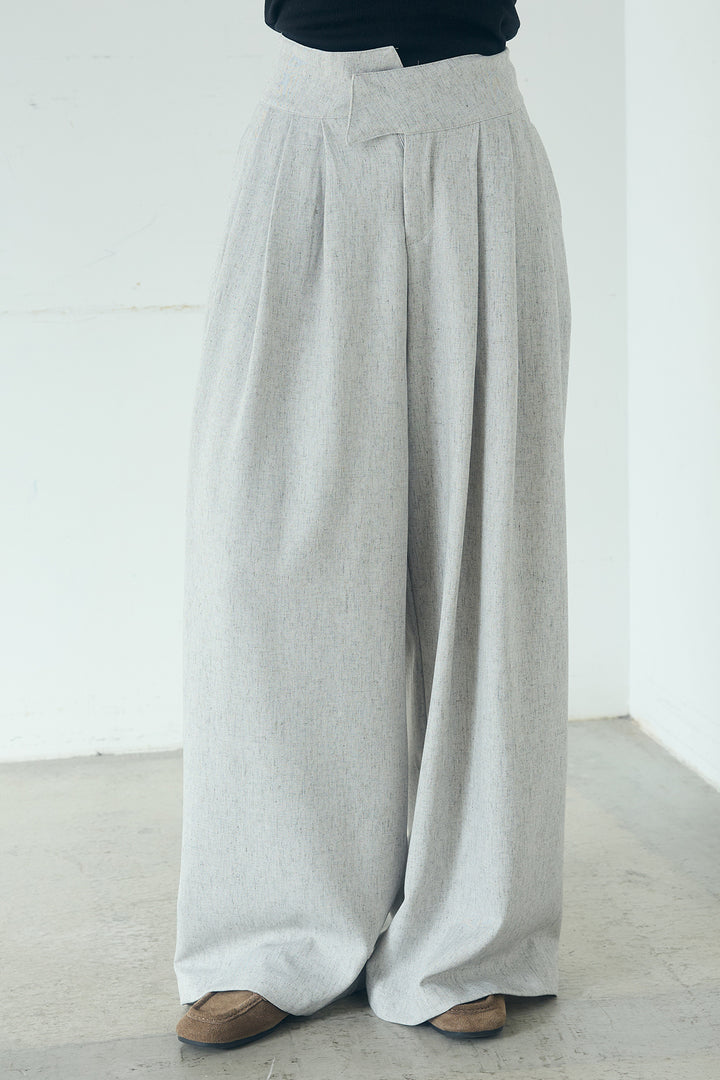 [SET]ミックスメッシュポロニット+麻混タックワイドパンツ(2set)