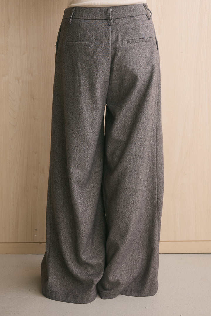 [SET]フラワーモールジャガードカーディガン+サイドデザインタックワイドパンツ(2set)