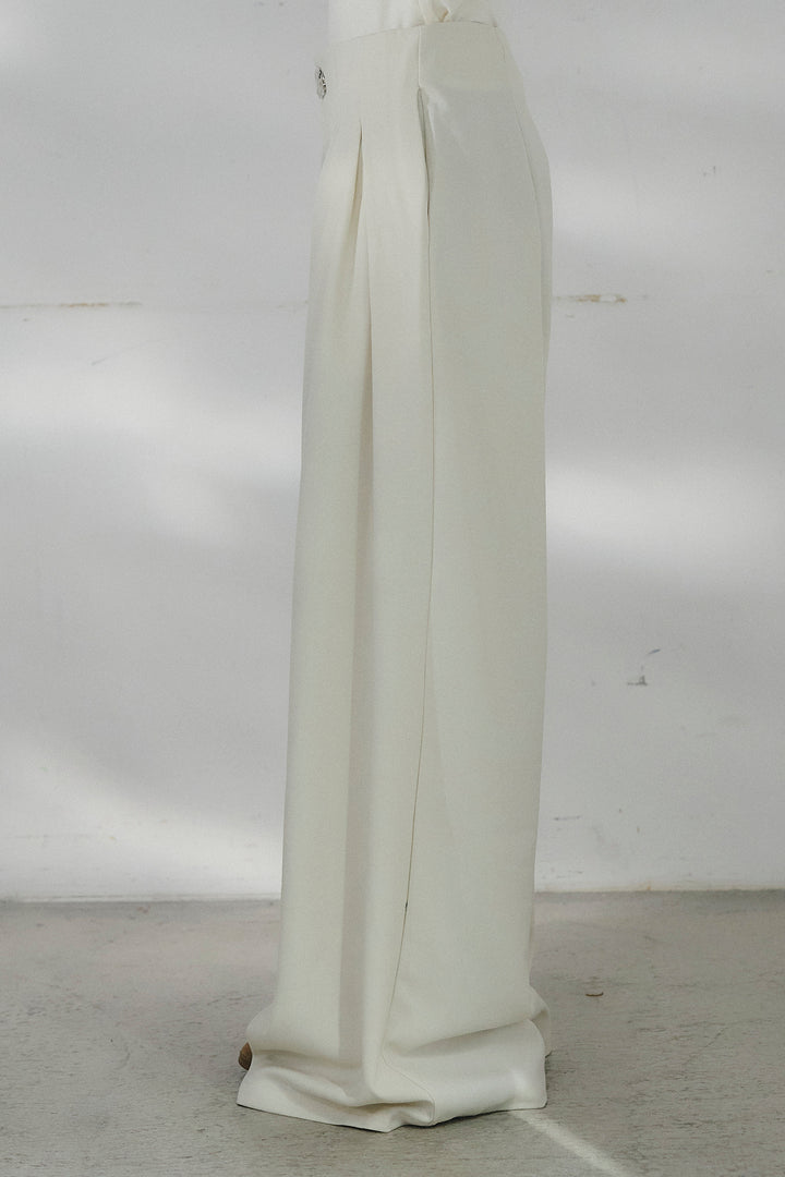 [SET]メタルプレートショート丈ジャケット+メタルプレートタックワイドパンツ(2set)