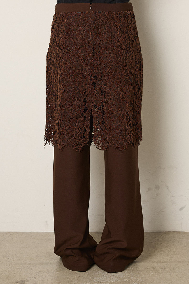 [SET]Vネックラメニットトップス+レース刺繍レイヤードフレアパンツ(2set)