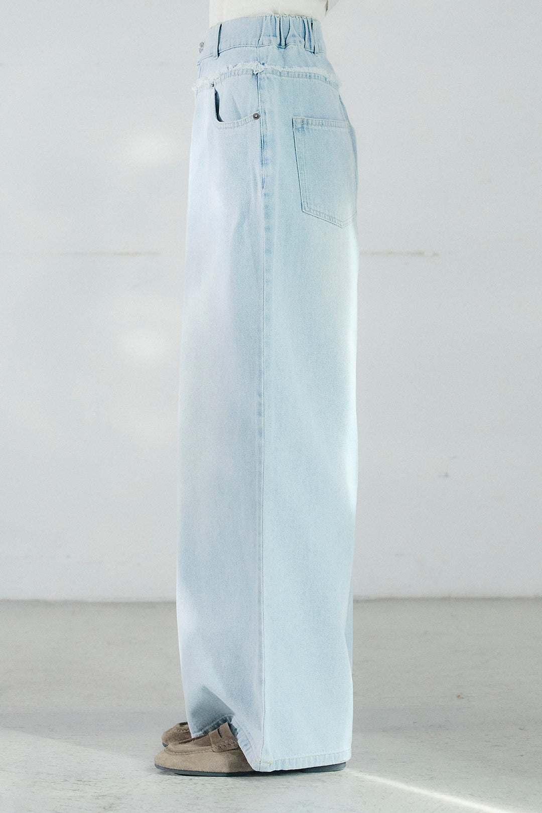 [SET]スラブネップツイードフリンジテーラードジャケット+ウエスト裁ち切りデニムワイドパンツ+サテンレースアシメキャミ(3set)