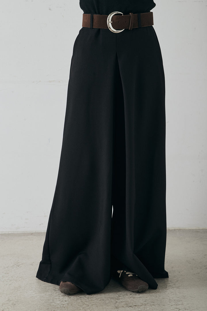 [SET]モコレースVネックカーディガン+太ベルト付きフロントタックパンツ(2set)