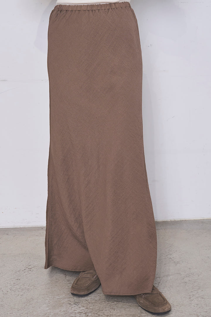 [SET]深V刺繍柄ブラウス+リネンブレンドロングナロースカート(2set)