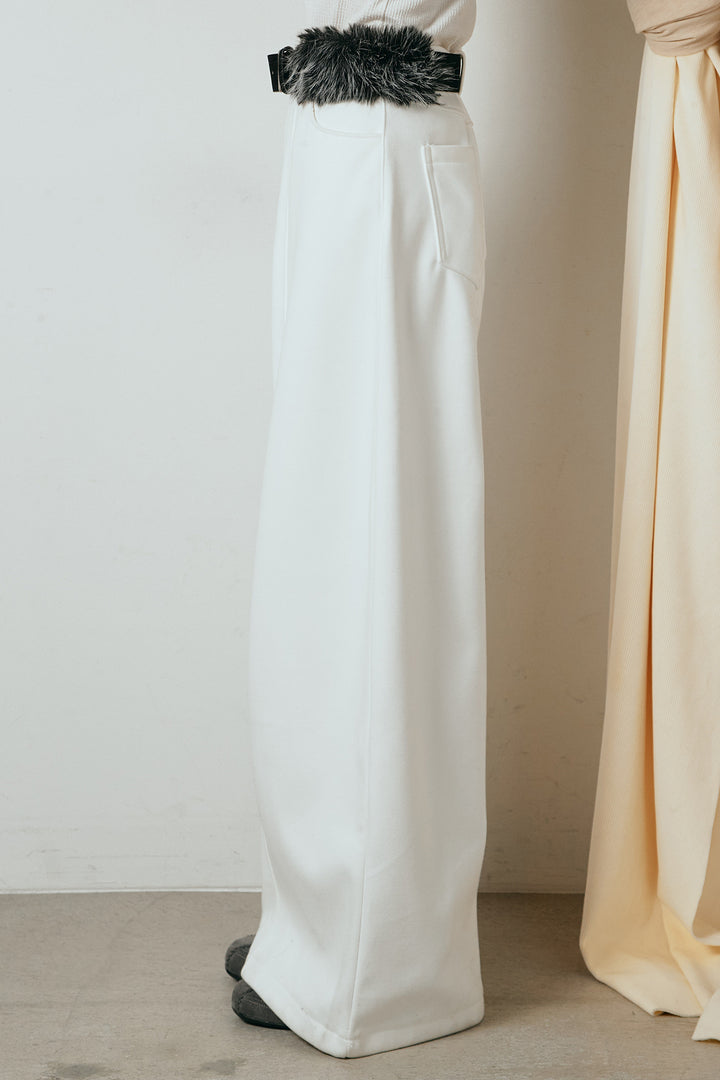 [SET]起毛ニュアンス柄ニットプルオーバー+ファーベルト付きワイドパンツ(2set)