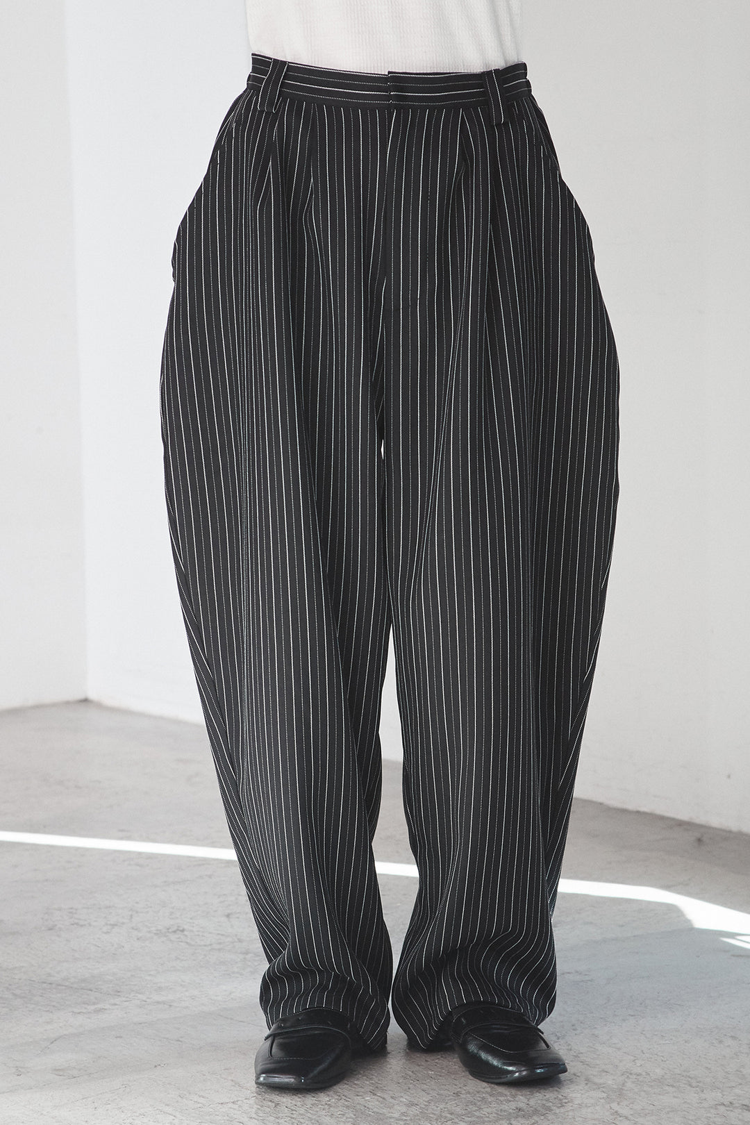 [SET]メッシュフリンジカーディガン+ヘリンボーンストライプツータックパンツ(2set)