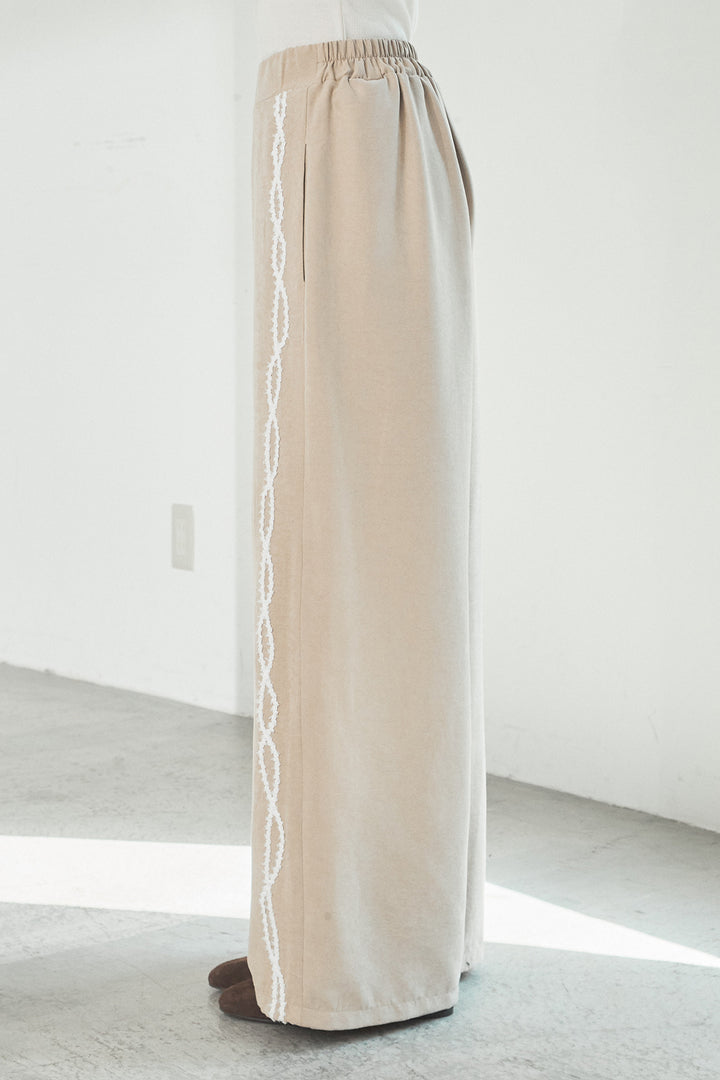 [SET]ニットキャミ付きシャツ+刺繡テープラインパンツ(2set)