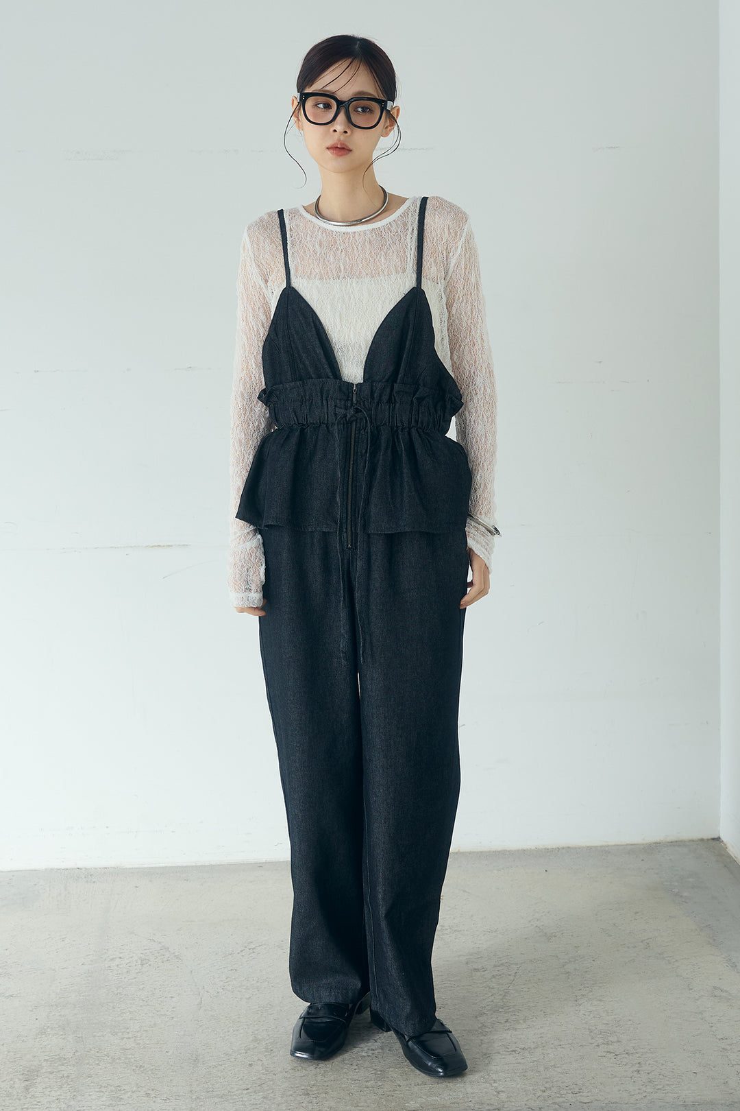[SET]スラブネップツイードフリンジテーラードジャケット+デニムペプラムコンビネゾン(2set)