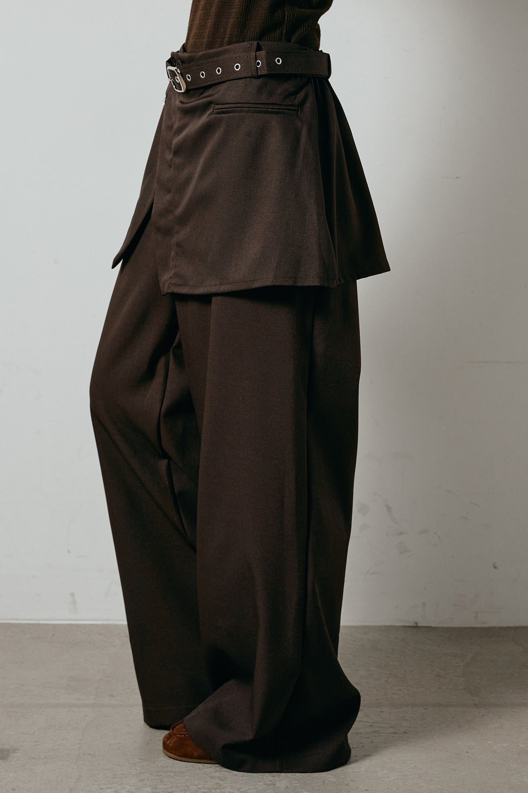 [SET]ボートネックニットトップス+ベルト付きウエストデザインパンツ(2set)