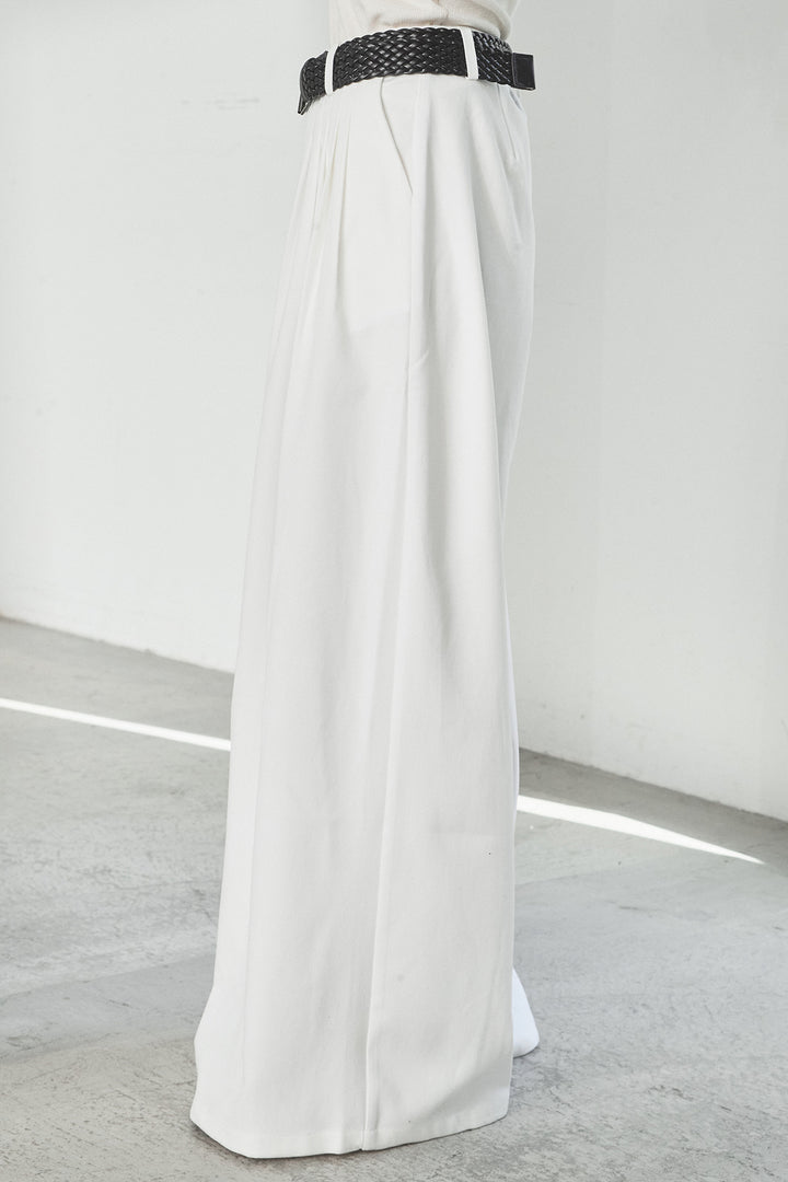 [SET]シアーフラワーフードブルゾン+編みベルト付きウエストタックワイドパンツ(2set)