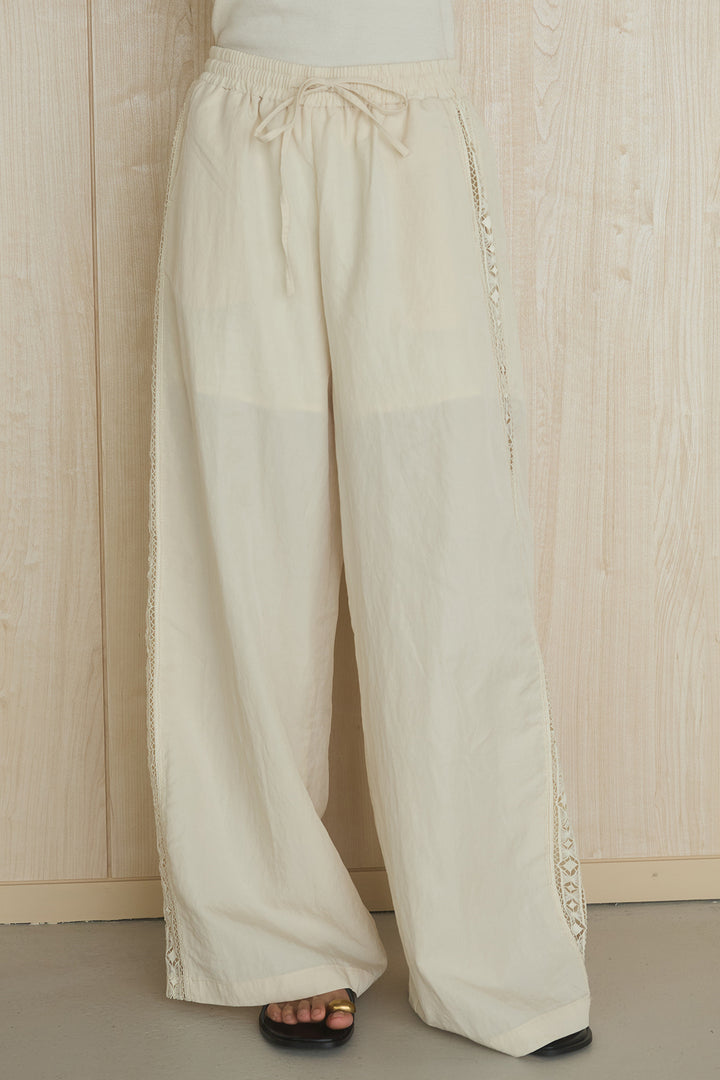 [SET]麻混ショルダーライン柄シャツ+麻混サイドライン柄パンツ(2set)