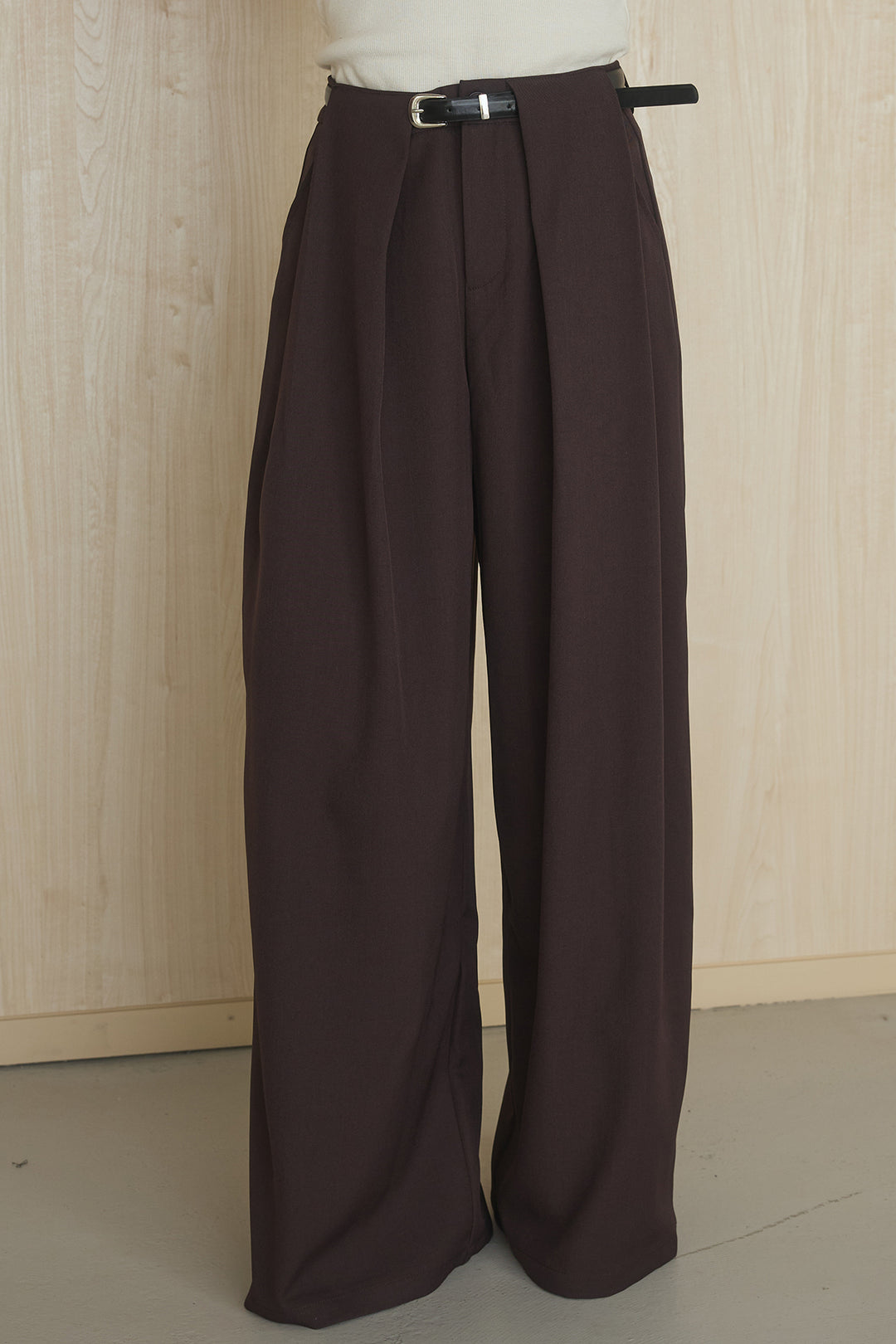 [SET]襟付き配色デニムブルゾン+ビックベルトループタックベルト付きワイドパンツ(2set)