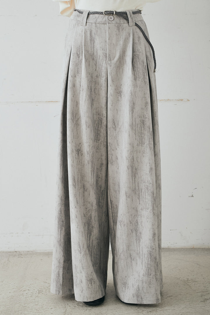 紐ベルト付きかすれ柄ワイドスラックス