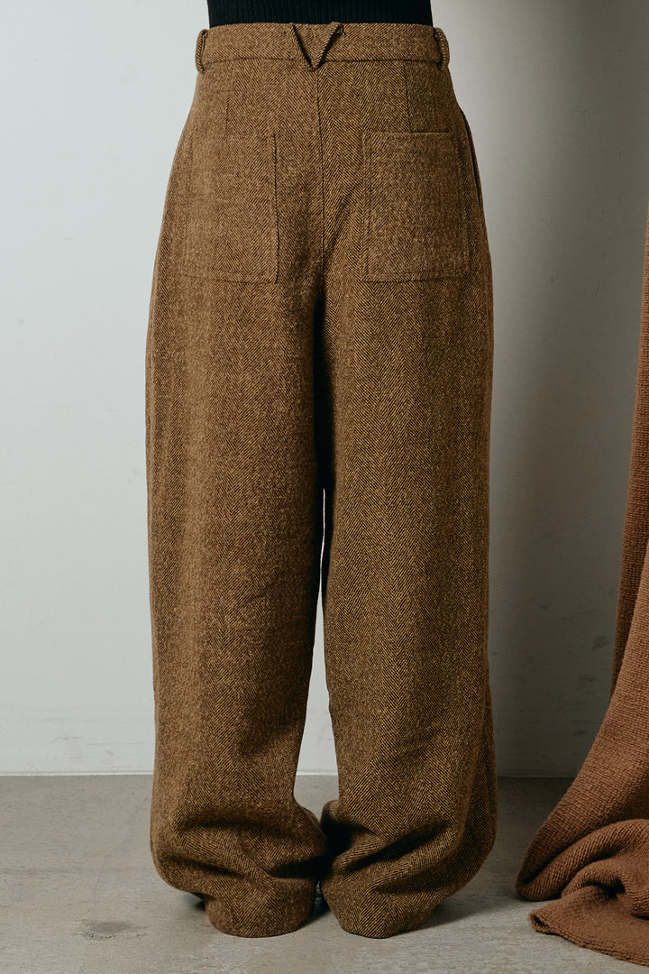 [SET]裾アシンメトリーデザインシャツ+タックツイードワイドパンツ(2set)