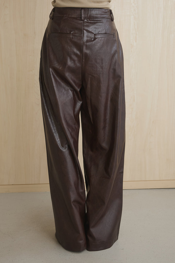 [SET]シャギーチェックベストブルゾン+レザーライクタックワイドパンツ(2set)