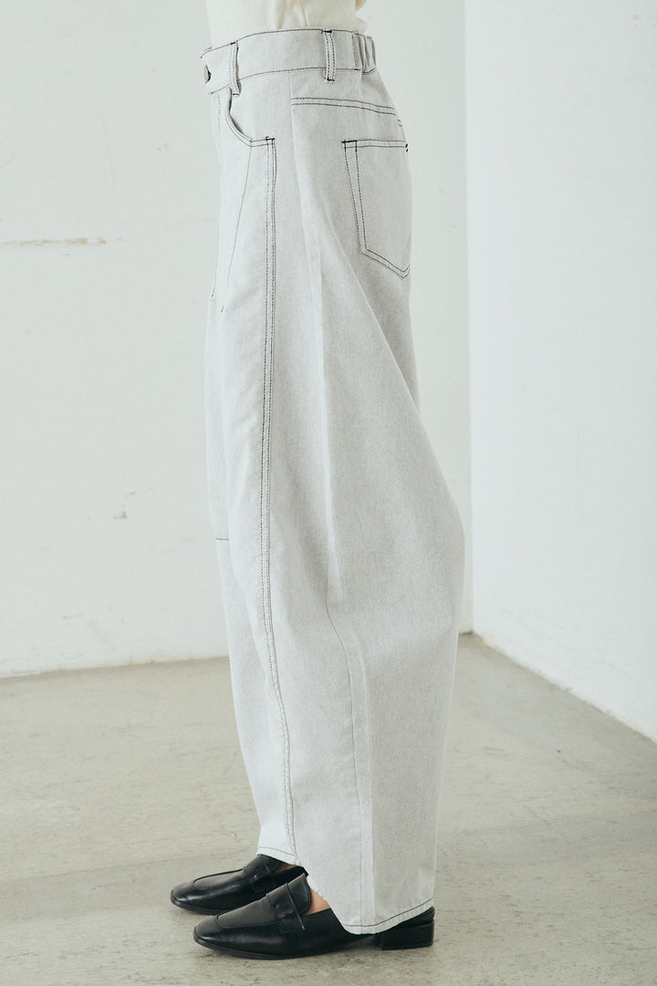 [SET]リバーレースハーフジップ裏毛スウェット+ツイル配色ステッチバレルパンツ(2set)