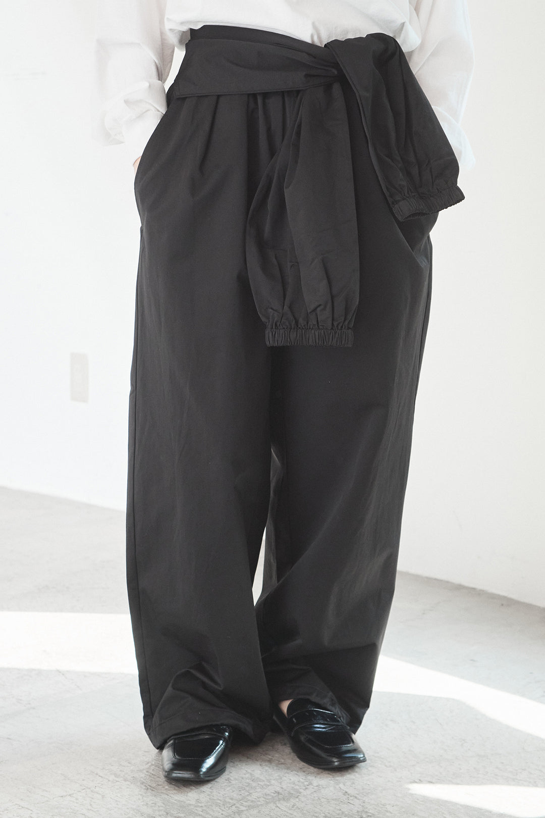 【即納】合繊ツイルスタンドウエスト巻きジョガーパンツ