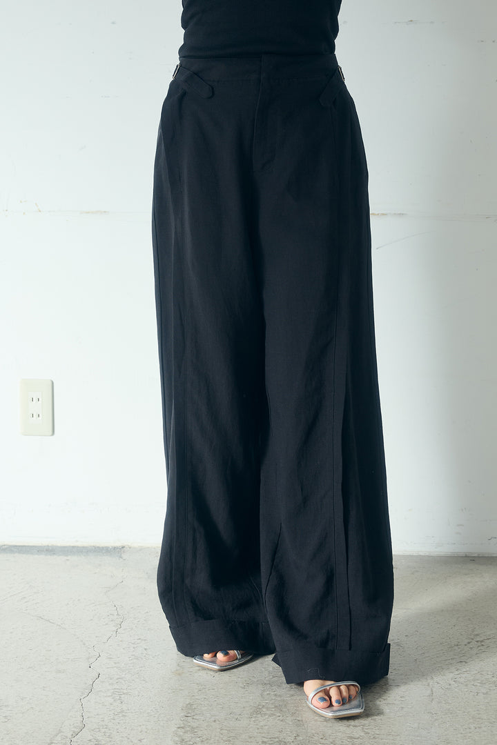 リネン混サイドベルトパンツ