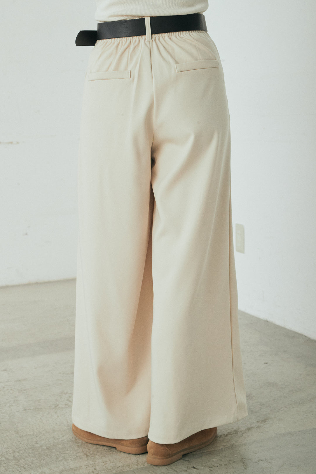 [SET]ノーカラーデニムポケットジャケット+コットンフリルブラウス+ベルト付きタックデザインハイウエストロングパンツ(3set)