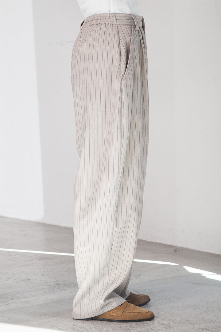 [SET]メッシュフリンジカーディガン+ヘリンボーンストライプツータックパンツ(2set)