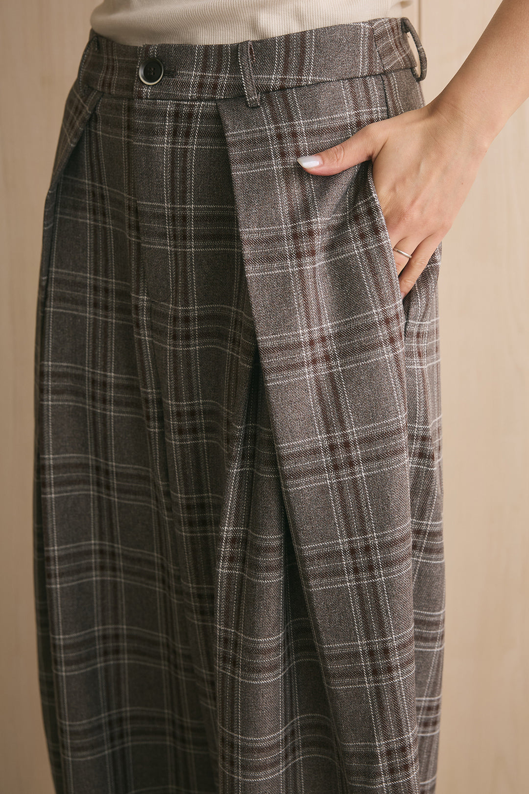[SET]ミリタリーライクスタンドカラーブルゾン+ブリティッシュチェックバレルパンツ(2set)