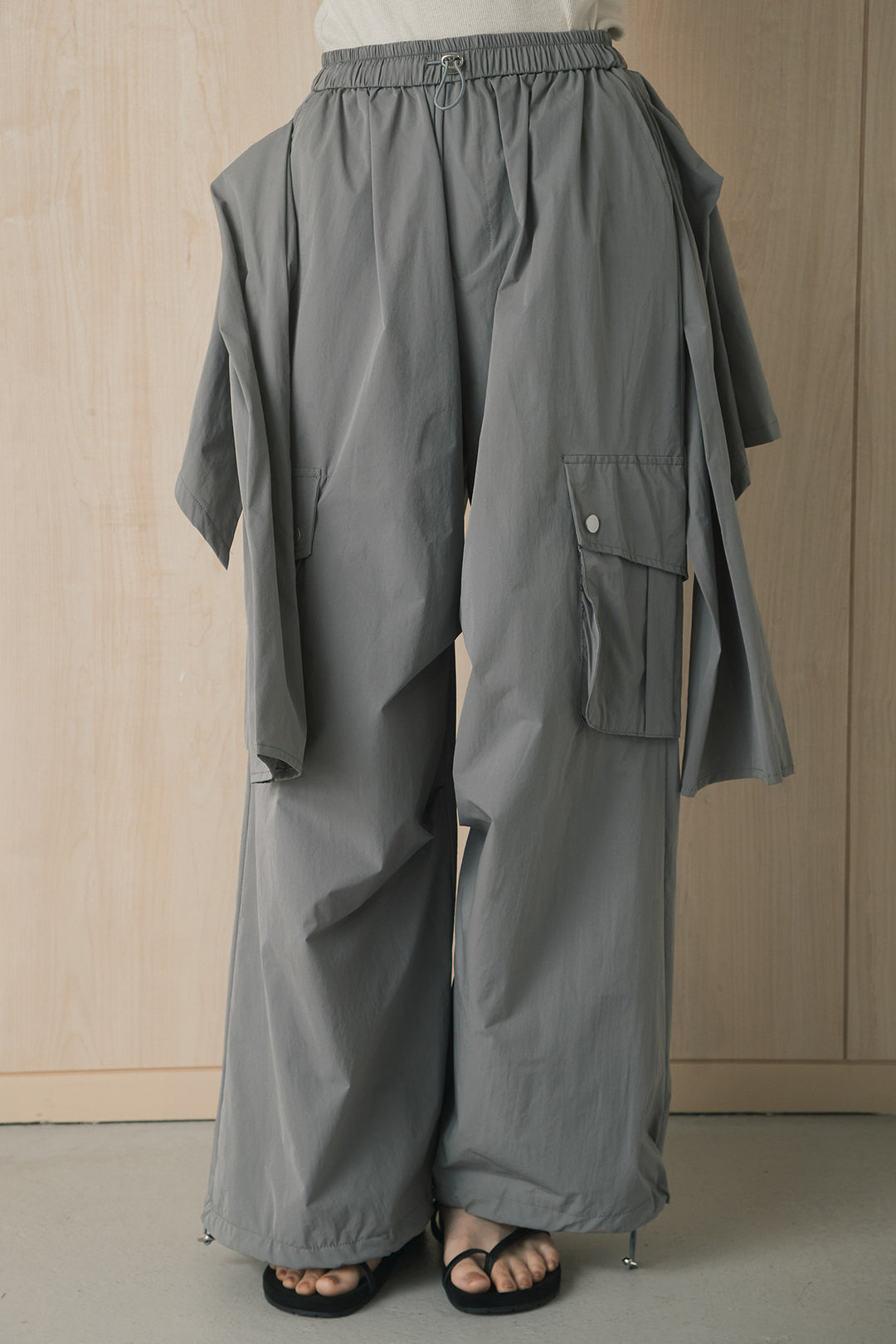 [SET]配色ワンショル半袖ロゴT+ウエスト巻き風カーゴパンツ(2set)