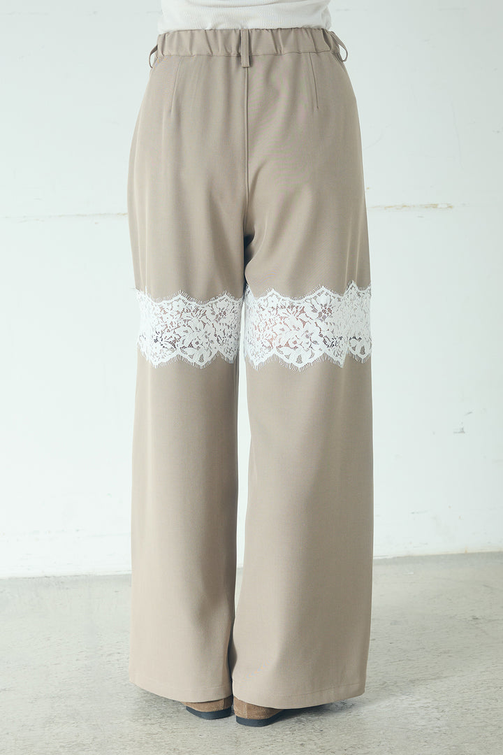 [SET]レーヨンポリダブルフェイスカーディガン+レース刺繍切替ワイドパンツ(2set)