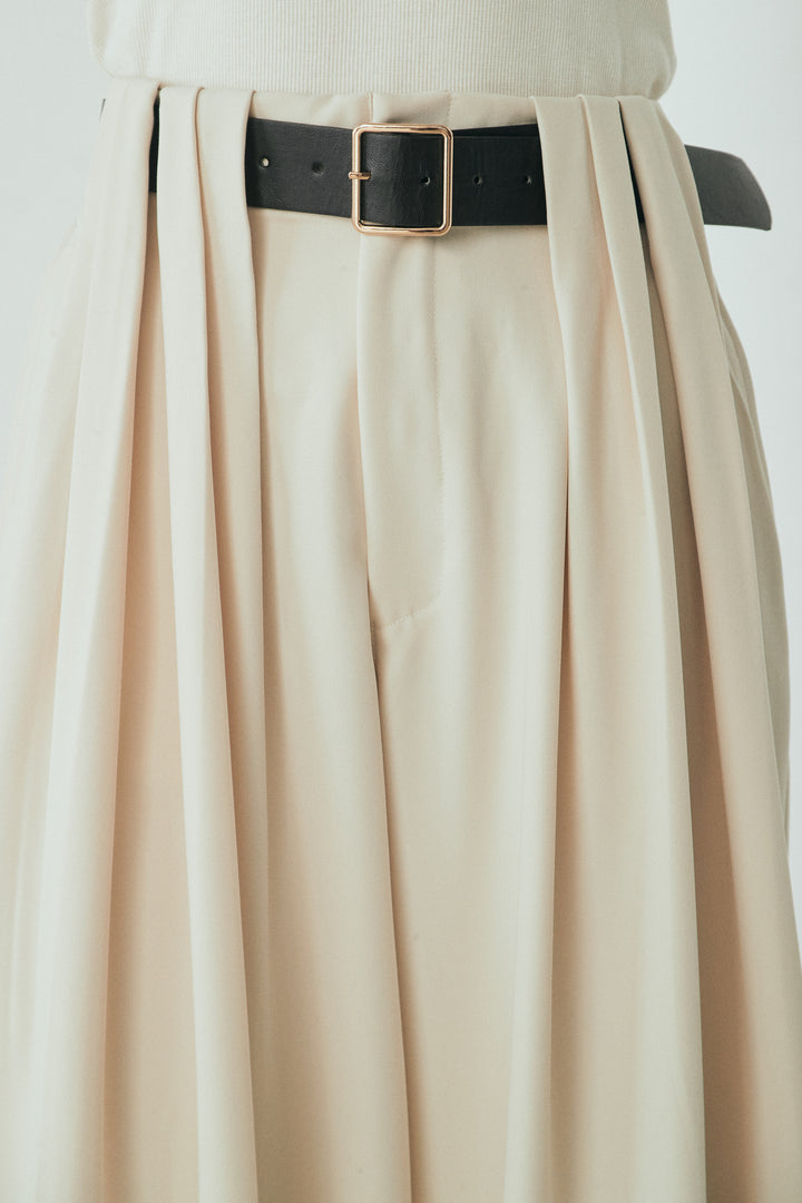 [SET]コットンフリルブラウス+ベルト付きタックデザインハイウエストロングパンツ(2set)