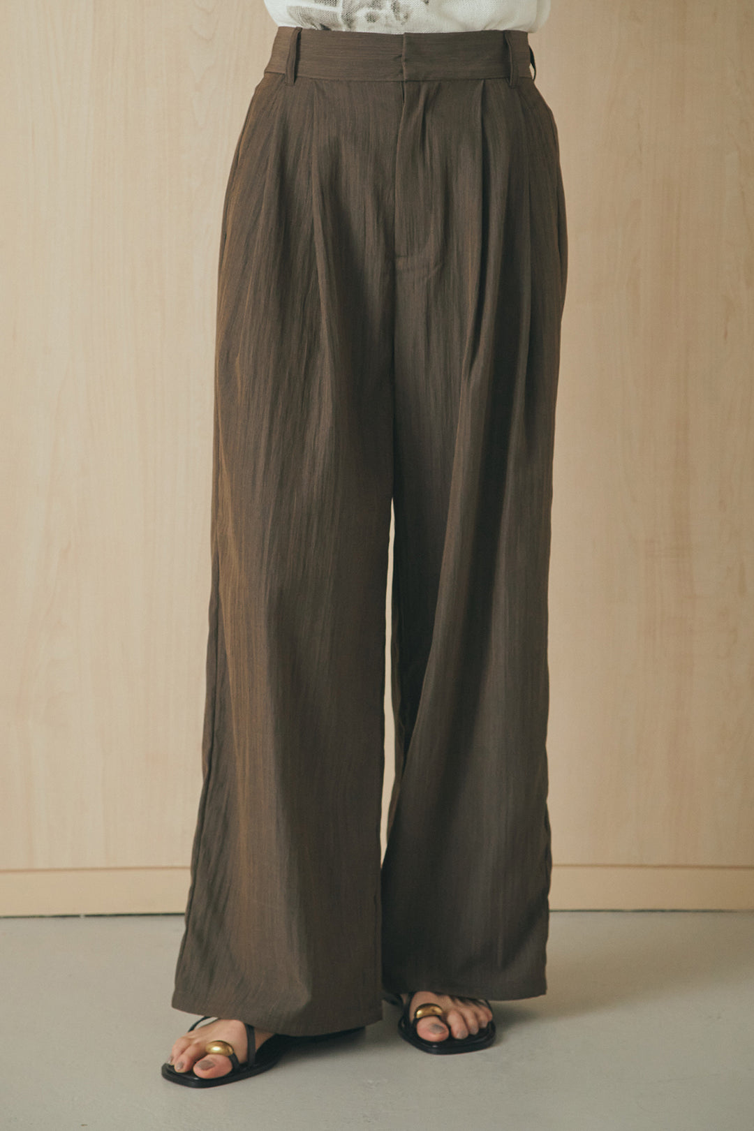 [SET]リネンライクランタンノースリシャツ+リネンライク2タックワイドパンツ(2set)