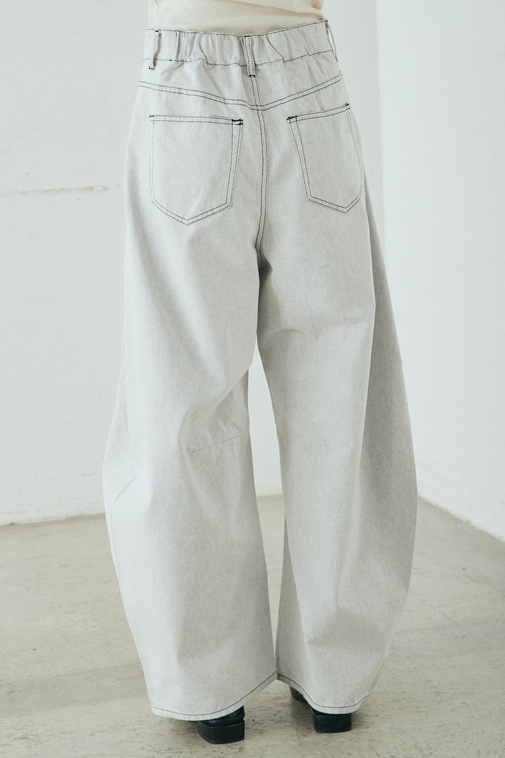 [SET]リバーレースハーフジップ裏毛スウェット+ツイル配色ステッチバレルパンツ(2set)