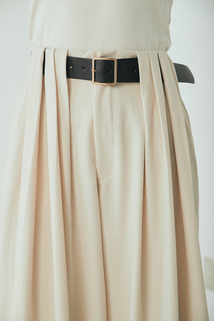 [SET]リバーレースハーフジップ裏毛スウェット+ベルト付きタックデザインハイウエストロングパンツ(2set)