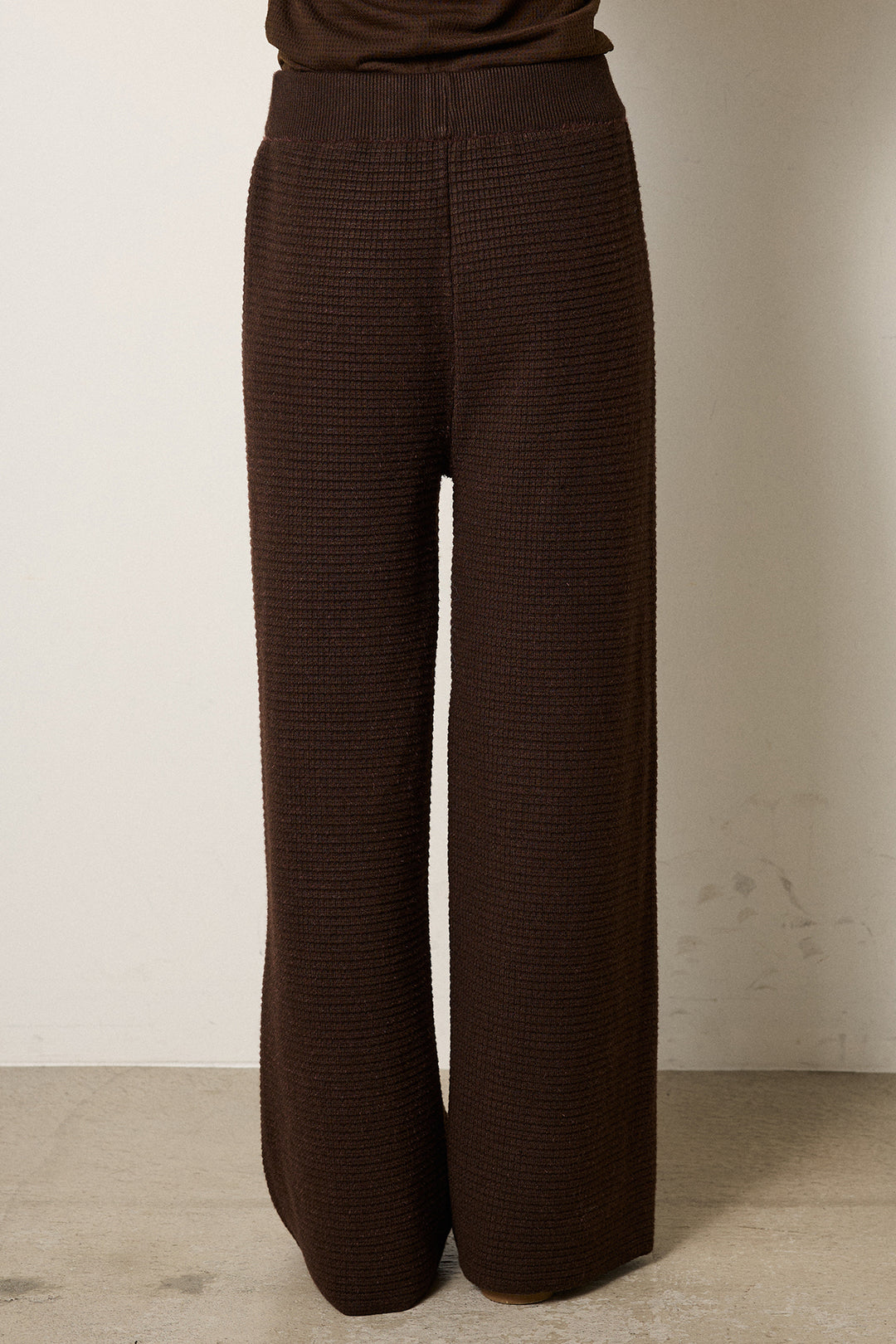 [SET]デニムカラーケーブルオーバーニット+ワイドリブニットイージーパンツ(2set)