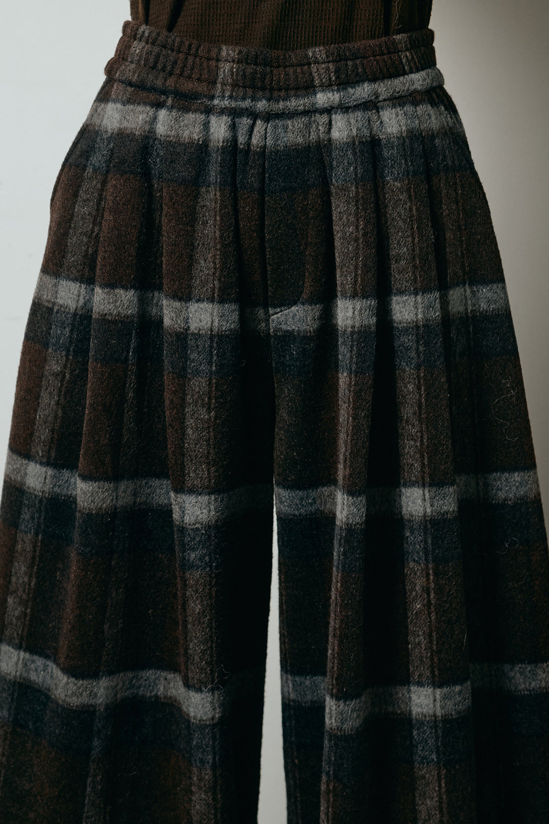 [SET]ハイネックショート丈ボアジップブルゾン+起毛タータンチェック柄ワイドパンツ(2set)