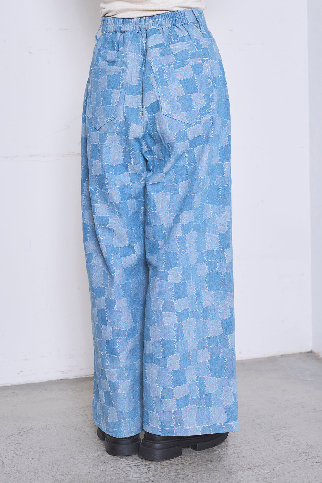 [SET]ロングシアーアウター+パッチワーク風デニムワイドパンツ(2set)