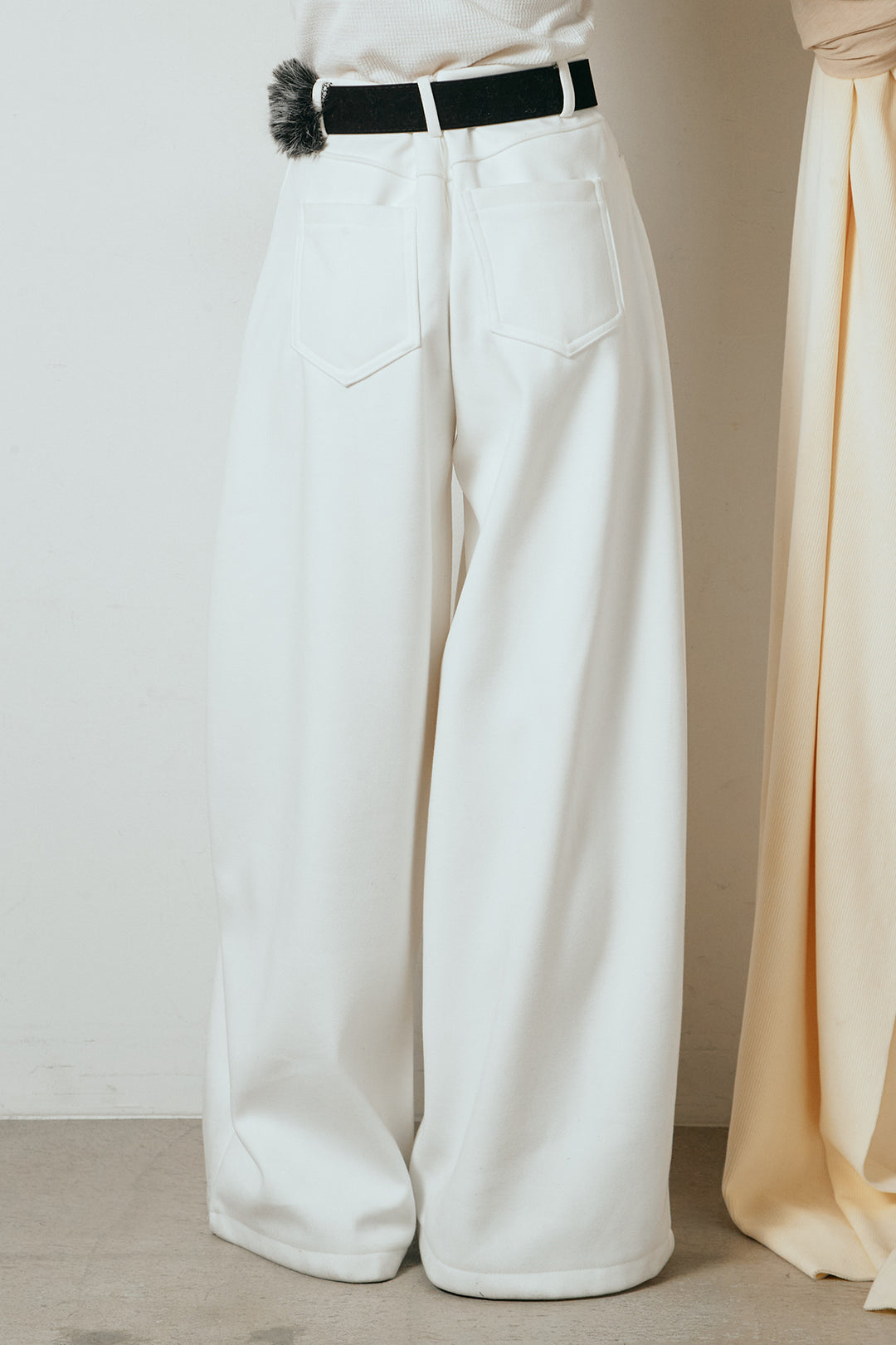 [SET]起毛ニュアンス柄ニットプルオーバー+ファーベルト付きワイドパンツ(2set)