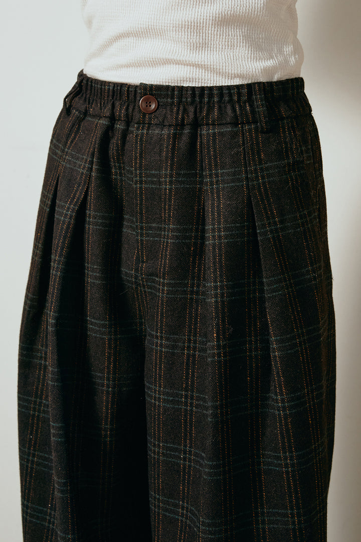 [SET]襟付きシャギーニットポロトップス+タータンチェック柄タックパンツ(2set)