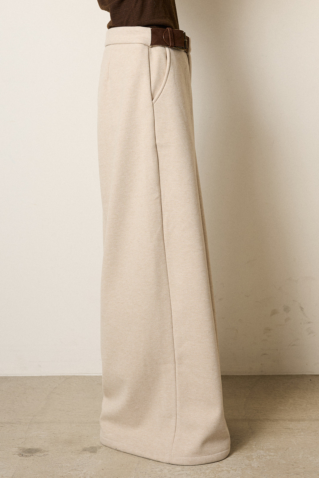 [SET]ウール混透かしロゴニットカーディガン+サイドベルトパンツ(2set)