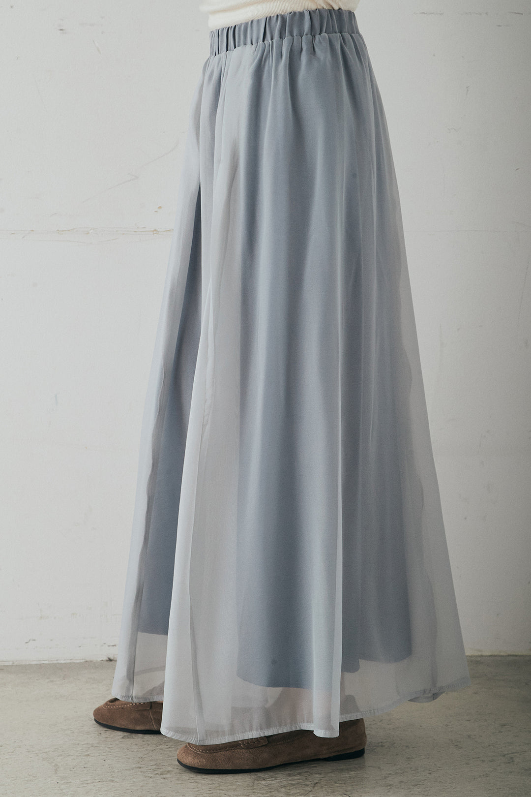 [SET]襟切り替えジップデニムジャケット+リラックスシアーフレアスカート(2set)