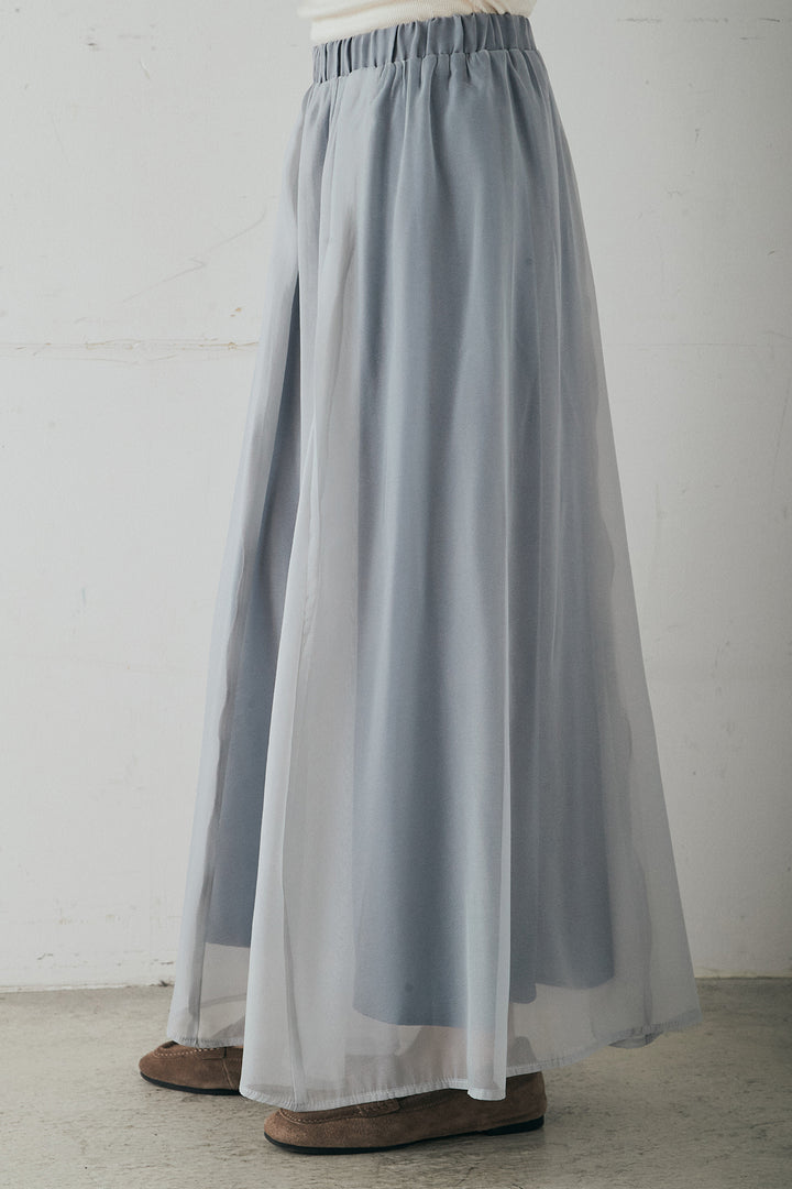 [SET]襟切り替えジップデニムジャケット+リラックスシアーフレアスカート(2set)