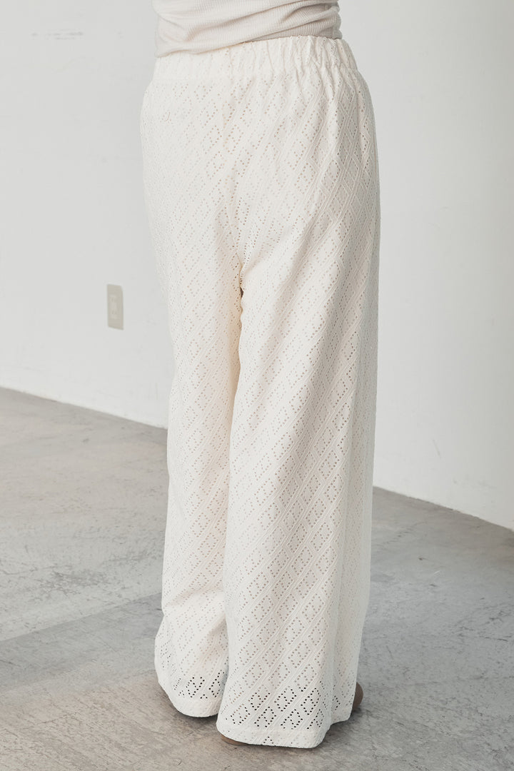 [SET]フリンジデニムジャケット+ダイヤ柄レースロングイージーパンツ(2set)