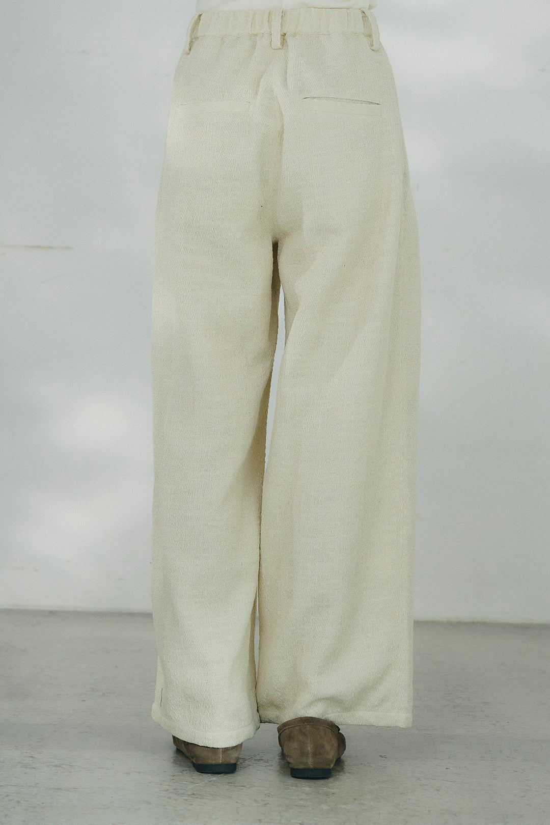 [SET]スキッパーペプラムニット+デニムライクヘリンボーンタックパンツ(2set)