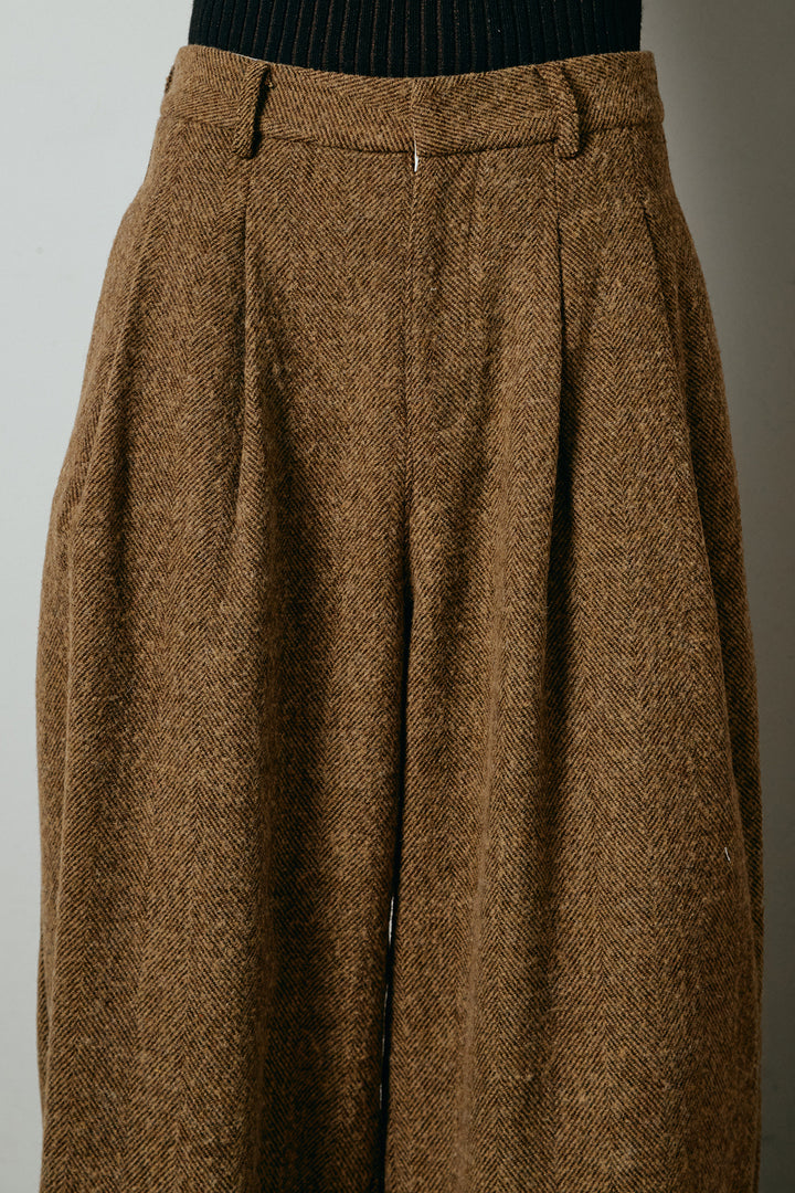 [SET]透かし編みニットジップスリットプルオーバー+タックツイードワイドパンツ(2set)