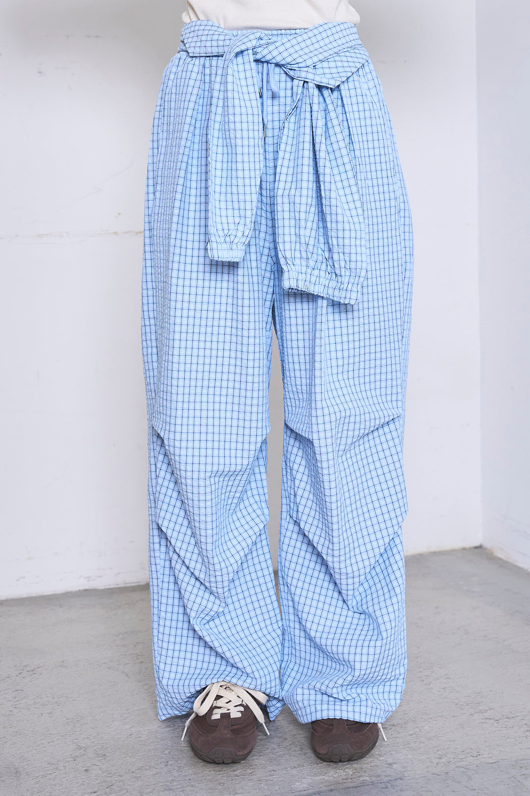 [SET]ワンショルスウェットプルオーバー+チェックウエスト巻きジョガーパンツ(2set)